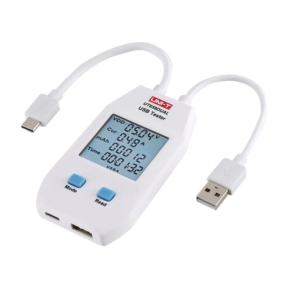 

UNI-T UT658DUAL USB тестер напряжения и тока мониторы вольт амперы цифровой продукт зарядное устройство измеритель емкости с хранилищем данных