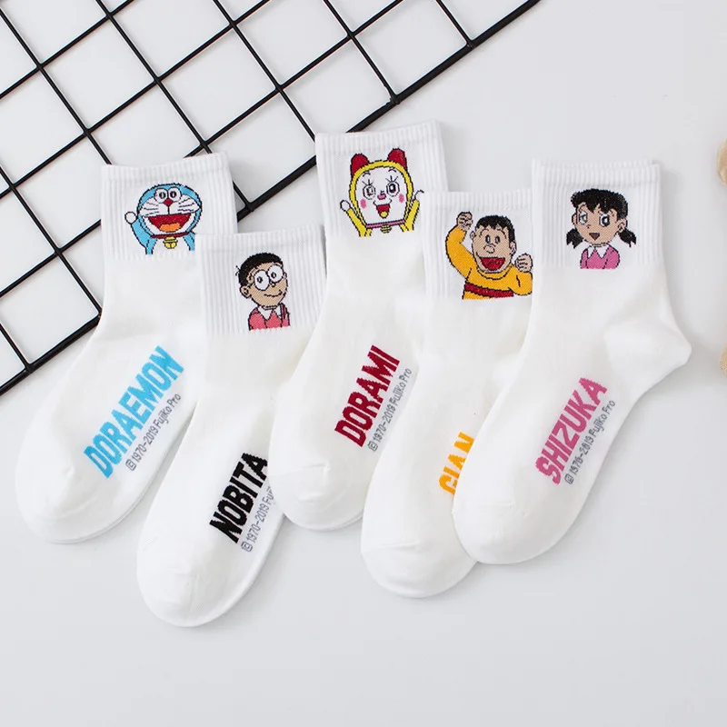 

Anime Women Socks Cotton Doraemon Short Women's Sock Cute Kawaii Fun Happy Cartoon Breathable Sweat White Casual Soft Calcetines