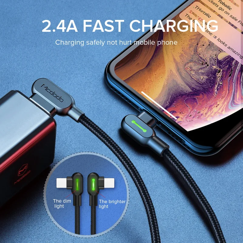 MCDODO 1 8 м USB кабель со светодиодной подсветкой для быстрой зарядки телефона кабеля