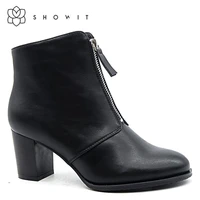 females middle zipper style shoe high square heel ankle classic boots with pointed toe comfort upper lady footwear women shoes