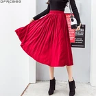 Винтажная эластичная плиссированная юбка макси с высокой талией, зимние Бархатные длинные юбки в стиле ретро для женщин, школьная юбка для женщин, красная, Черная