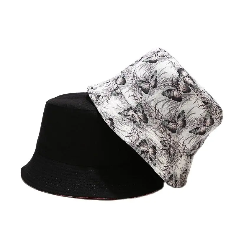 

New Fashion Women Butterfly Print Fisherman Hat Panama Reversible Bucket Hats Casual Sun Protection Fishing Cap