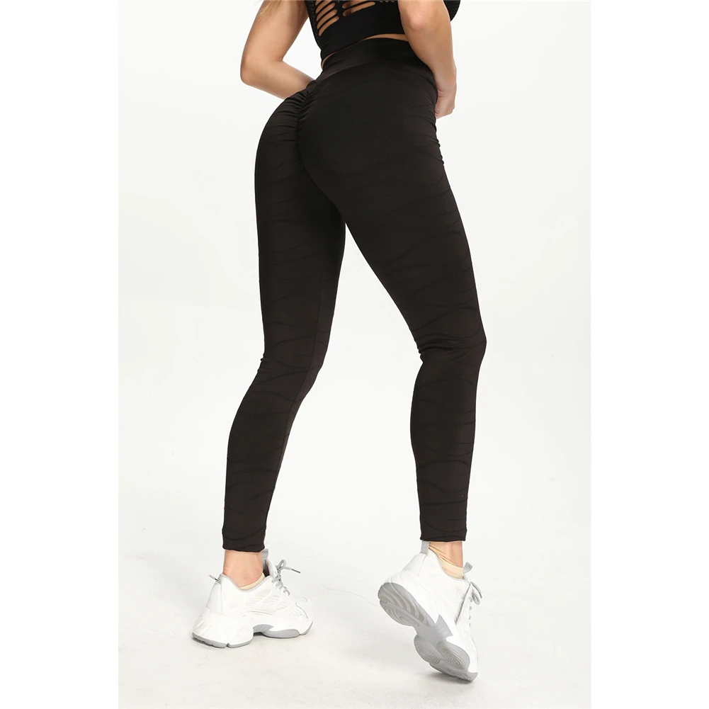 

2021 Yoga Pants High Waist Gym Leggings For Women Butt Lift Compression Gym Running Sports Tights Ripple Jacquard Yoga Pants