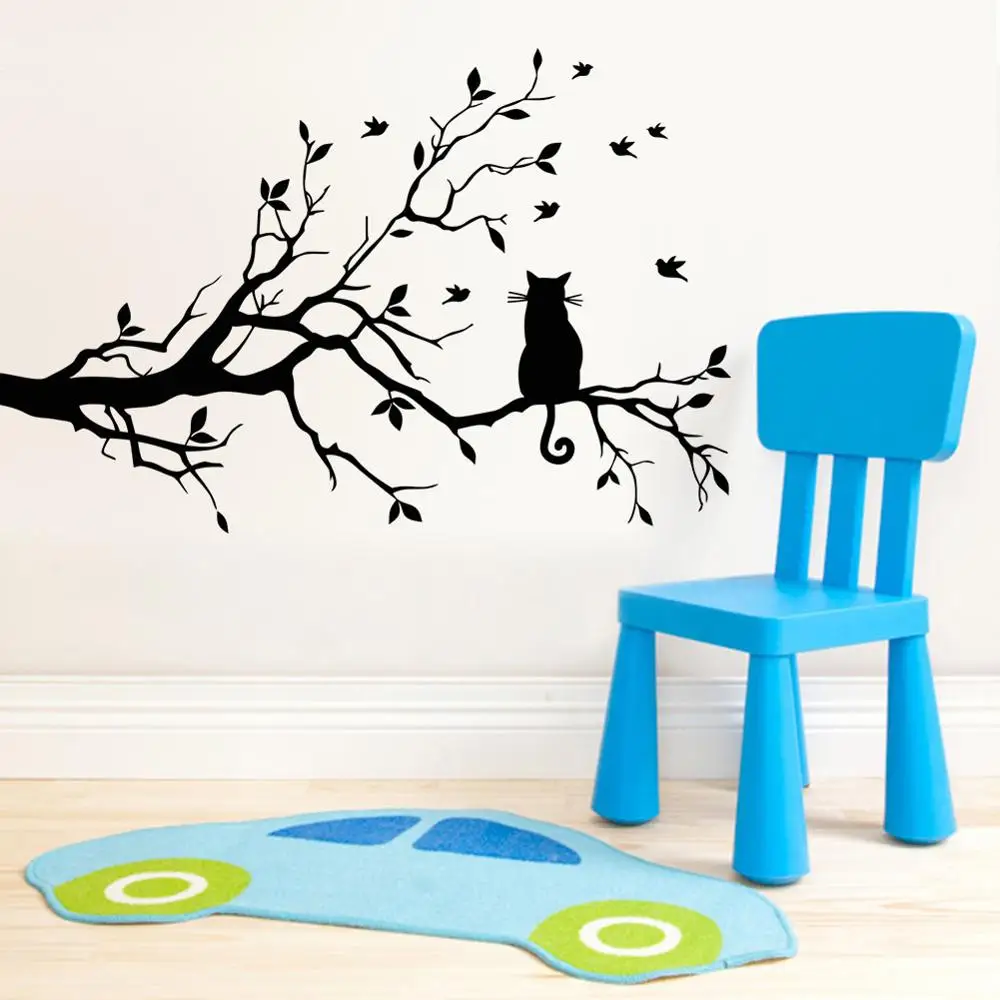 

Cat on a Tree branch Wall Sticker Living room sofa background bedroom home decoration art Decals wallpaper Hand carved stickers