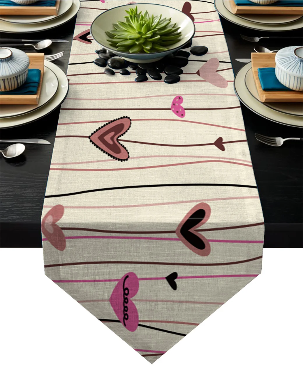 

Striped Love Branches Vines Modern Fashion Table Runners for Wedding Hotel Dinner Party Home Decoration Table Runner Cloth Cover
