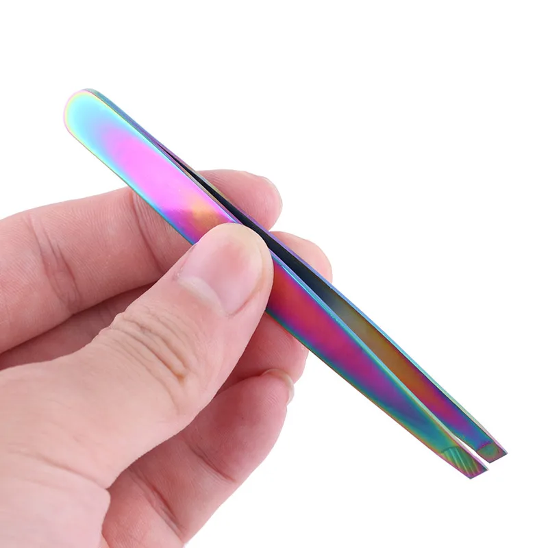 Colorful 1 шт. угловой Наклонный пинцет для бровей из нержавеющей стали для удаления волос на лице триммер для бровей зажим для ресниц косметический инструмент для макияжа - Цвет: Colorful