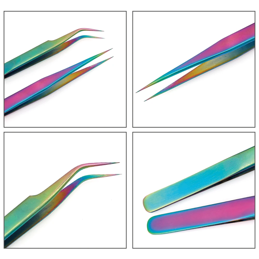 Антистатические изогнутые прямые пинцеты из нержавеющей стали радужного цвета