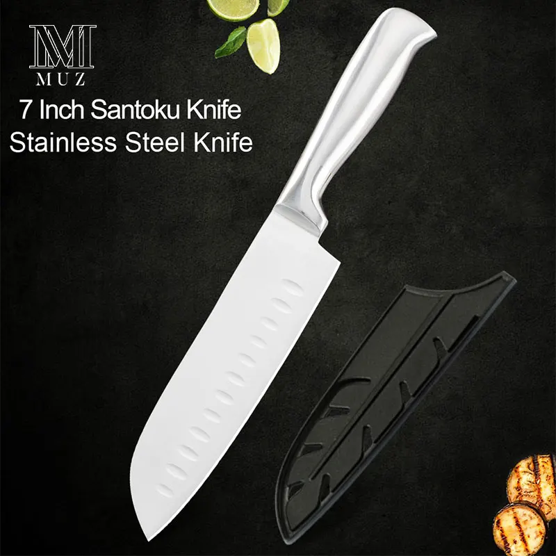 7 inch Santoku Knife Набор кухонных ножей из нержавеющей стали, кухонные аксессуары, держатели из нержавеющей стали, нож для очистки овощей, Santoku, нож для нарезки хлеба, шеф-повара - Цвет: 7 inch Santoku Knife