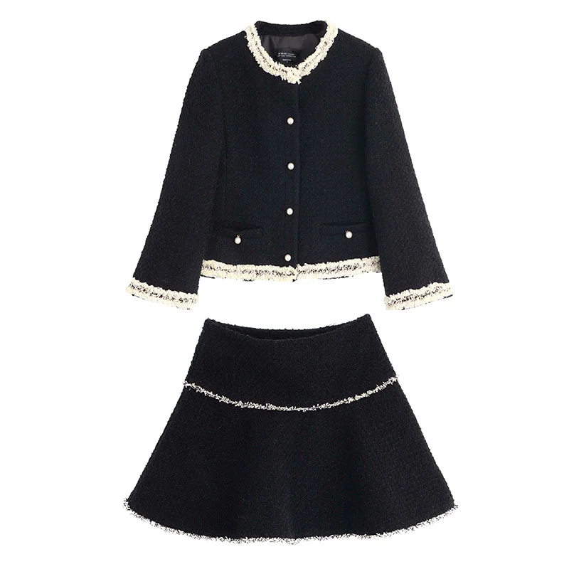 Комплект одежды из 2 предметов для женщин однобортный шерстяной твидовый пиджак