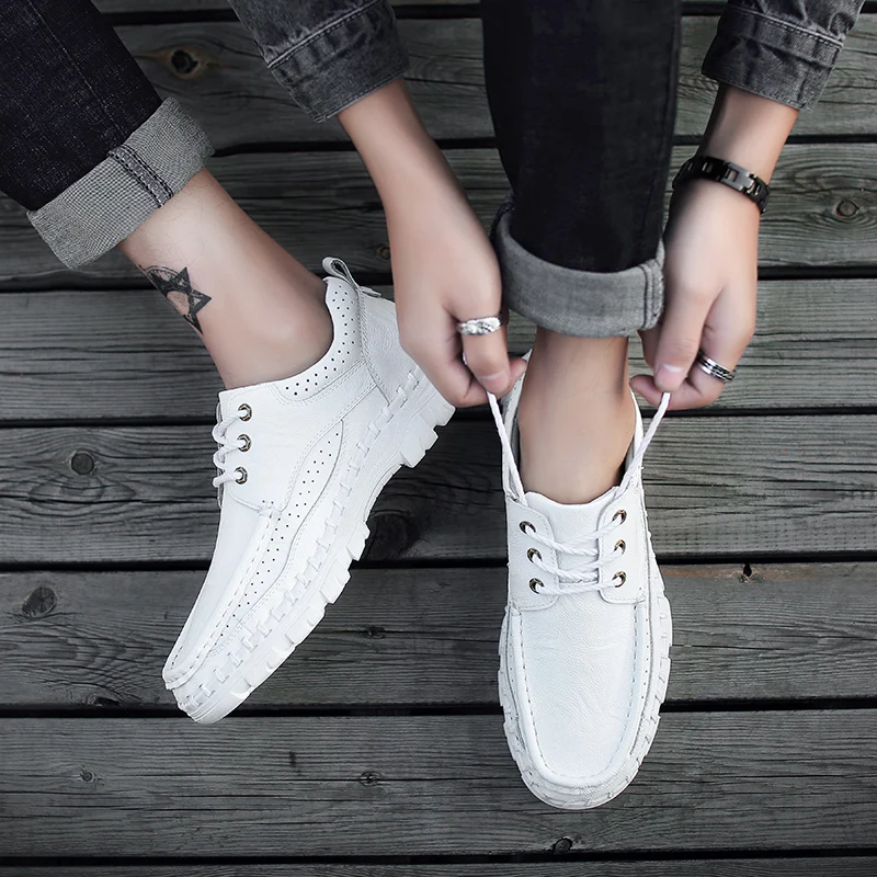 

Casual Men Shoes outdoor Men Genuine Leather Shoes Lace Up Male Shoes Fashion Brand Designer Men Flat shoes big size 48