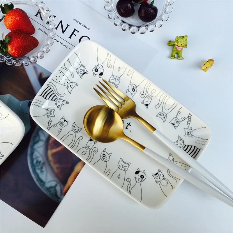 Креативная керамическая тарелка для завтрака с рисунком кошки 8 дюймов 9 10