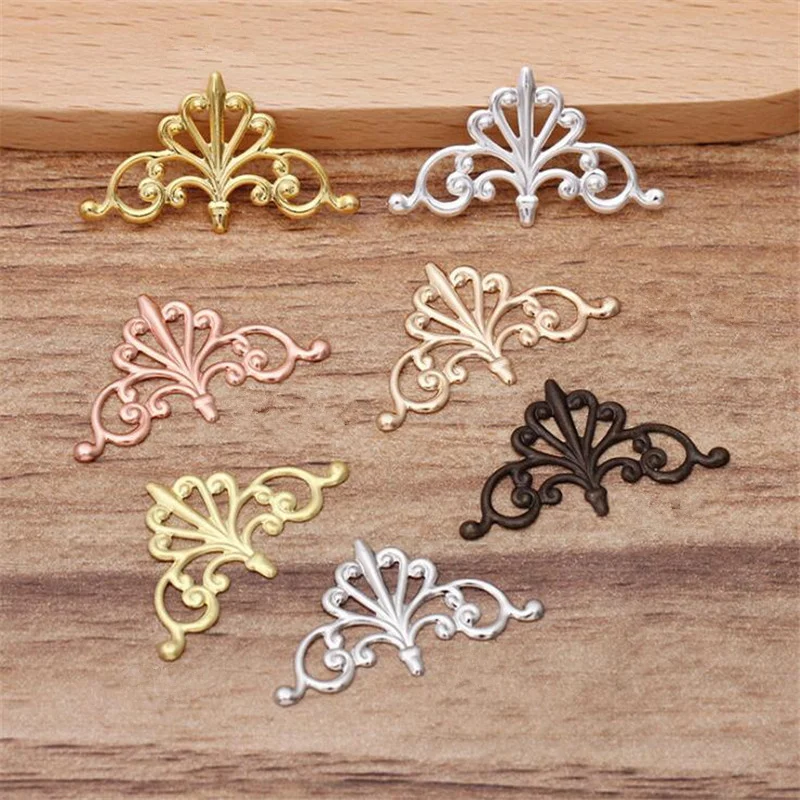 

SIXTY TOWFISH 100 Pieces 16*28mm DIY Jewelry Accessories Handmade Materials Charms Brass Flower Filigree Flower Slice