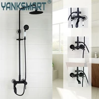 yanksmart new arrival bathroom black shower set wall mounted 8 rainfall shower mixer tap faucet 3 functions mixer valve