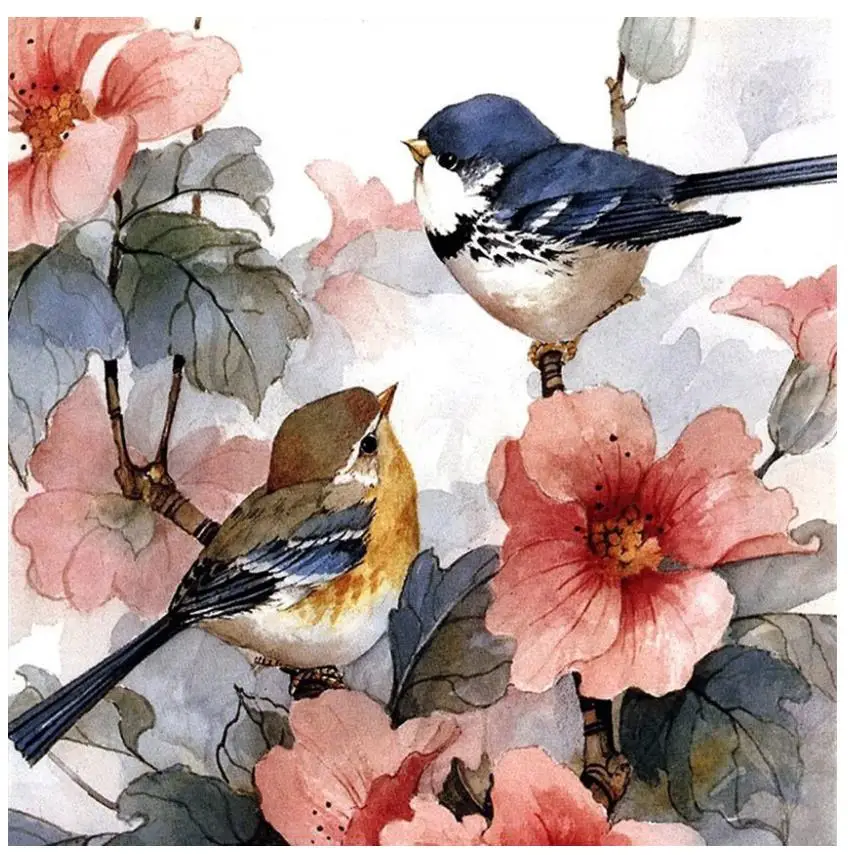 Искусственные цветы птицы мозаика вышивка крестиком стразы картина пазл рисунок