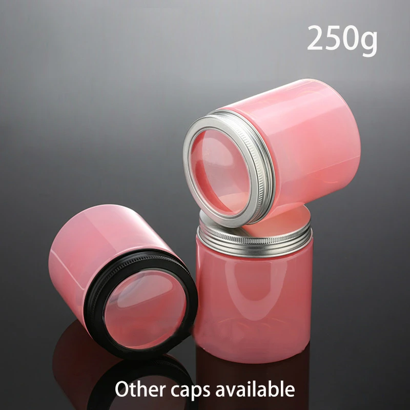 

250ml Pink Plastic Jar 9oz Empty Cosmetic Cream Body Lotion Container 250g Candy Sugar Coffee Tea Refillable Bottle 20pcs