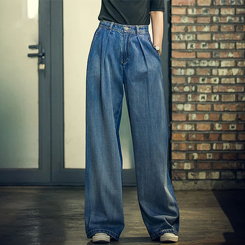 

Женские джинсы, новинка 2021, джинсы с высокой талией и прямыми штанинами, брюки с широкими штанинами, женские повседневные винтажные свободн...