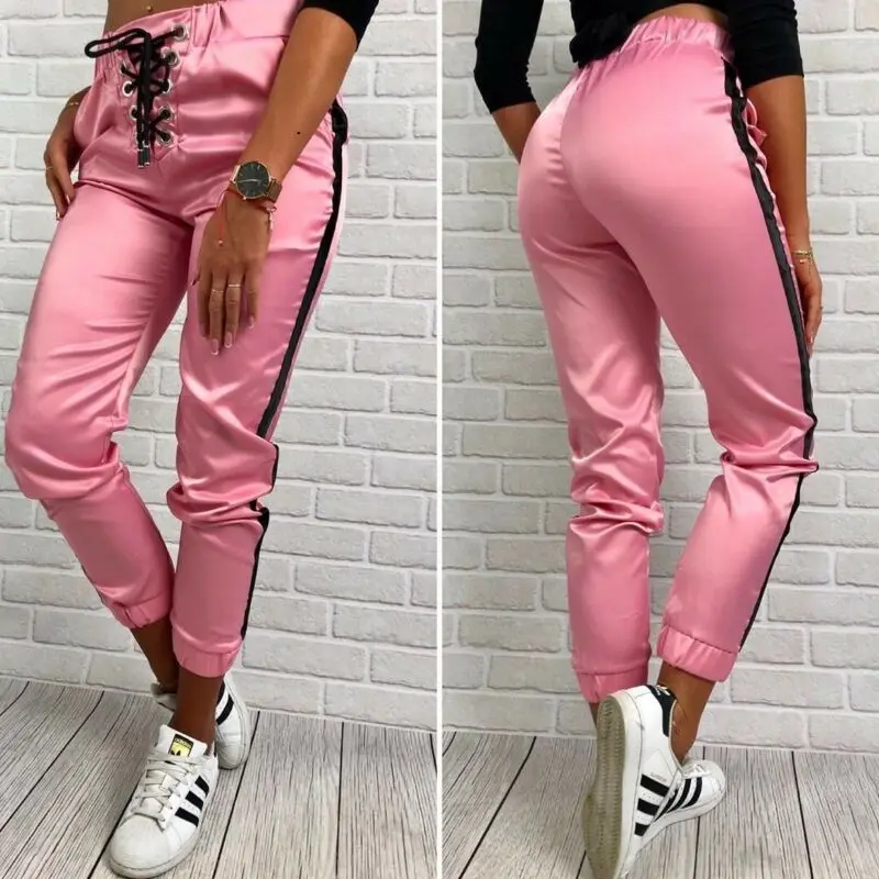 

2019 New Solid Skinny Pants Tie High Waist Ladies Trouser Women Long Slim Fit Jeans UK SIZE 6-14