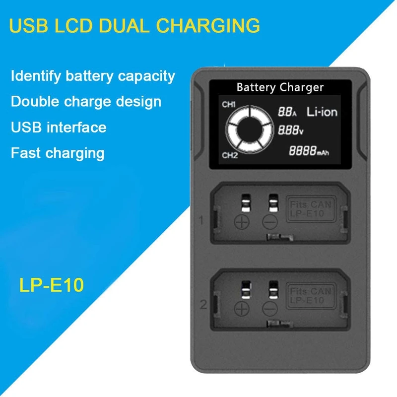 Lp-E10 Battery Charger For Canon Eos Rebel T3 T5 T6 T7 Hi Kiss X50 X70 X80 X90 1100D 1200D 1300D 1500D 3000D Dslr Cameras Replac |