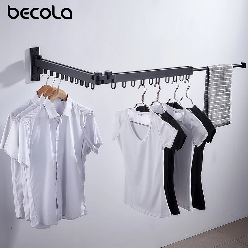 Black Folding Drying Rack Wall Mounted Telescopic Clothes Rack Indoor And Outdoor Simple Clothes Hanger Clothes Hook Holder