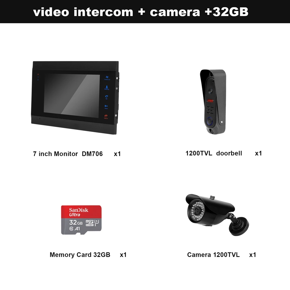 Ysecu проводной видеодомофон с CCTV Камера, 7-дюймовый монитор, дверной звонок, Камера, карта памяти на 32G, видео-домофон для домашной безопастности Системы - Цвет: SET 2