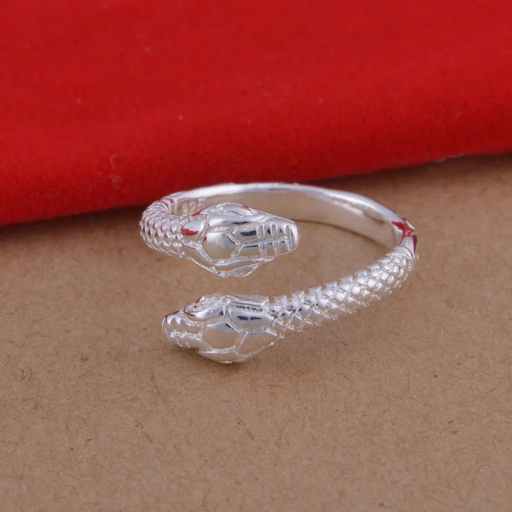

Fashion new silver-white double snake head tide brand silver-plated ring punk style party snake-shaped open ring jewelry