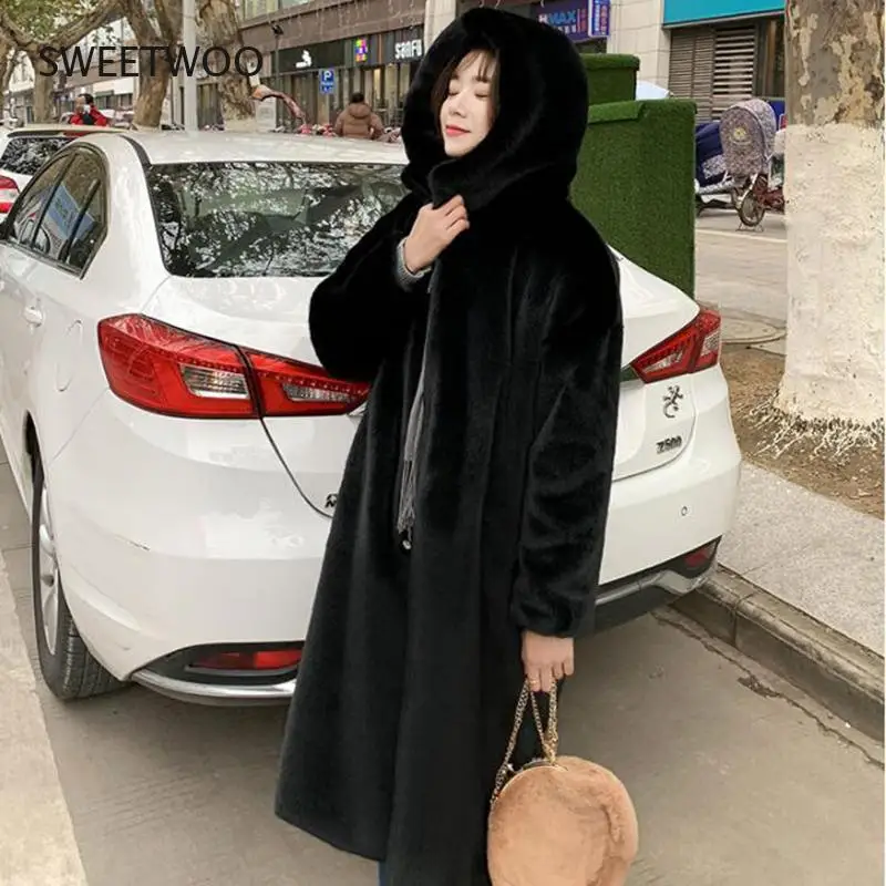 Winter Women High Quality Faux Rabbit Fur Coat Luxury Long Fur Coat Loose Lapel Overcoat Thick Warm  Female Plush Coats