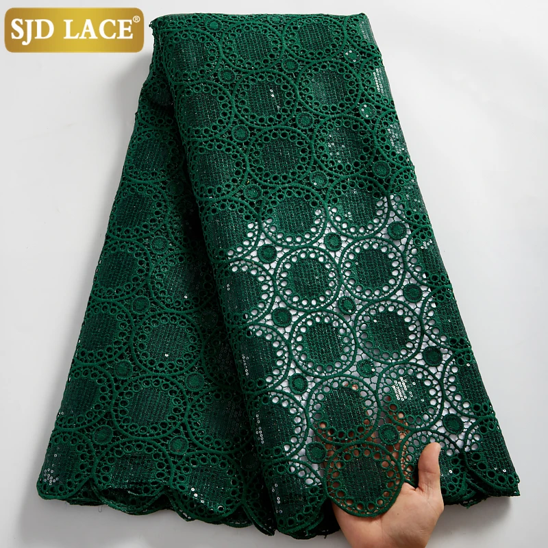 

SJD LACE Newest African Lace Fabric With Stones Soft Water Soluble Guipure Cord Laces High Quality Green Wedding Materials A2543