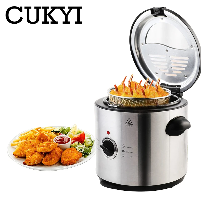 CUKYI Мини электрическая жарочная машина фритюрница духовка 1.5L съемный антипригарный одиночный бак фритюрница для картошки фри кухонные инструменты