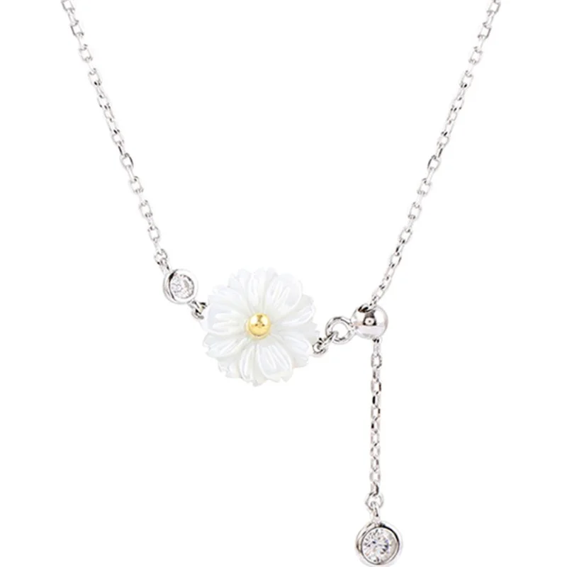 

VENTFILLE 925 Sterling Silver Women Flower Pendent Necklaces Fine Jewelry Accessories Gentle Clavicle Necklace for Party Gift