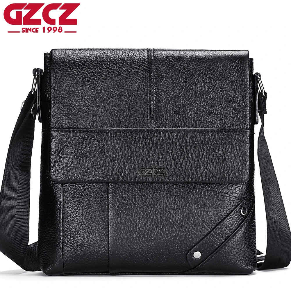 GZCZ Casual Men`s Shoulder Bag 100% Genuine Leather Men Menssenger Vintage Crossbody Cow |