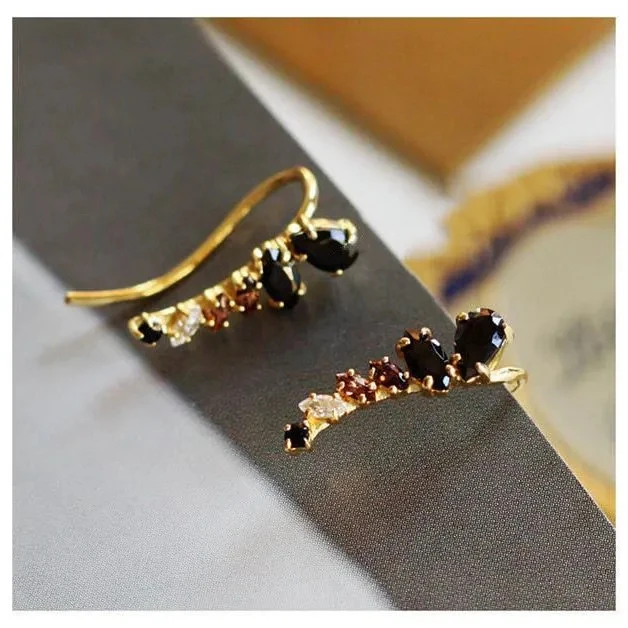 

New the Fatal Encounter Light S925 Sterling Silver Inlaid Wing Leaf Earrings Black Agate Earrings Fresh All-Match Style