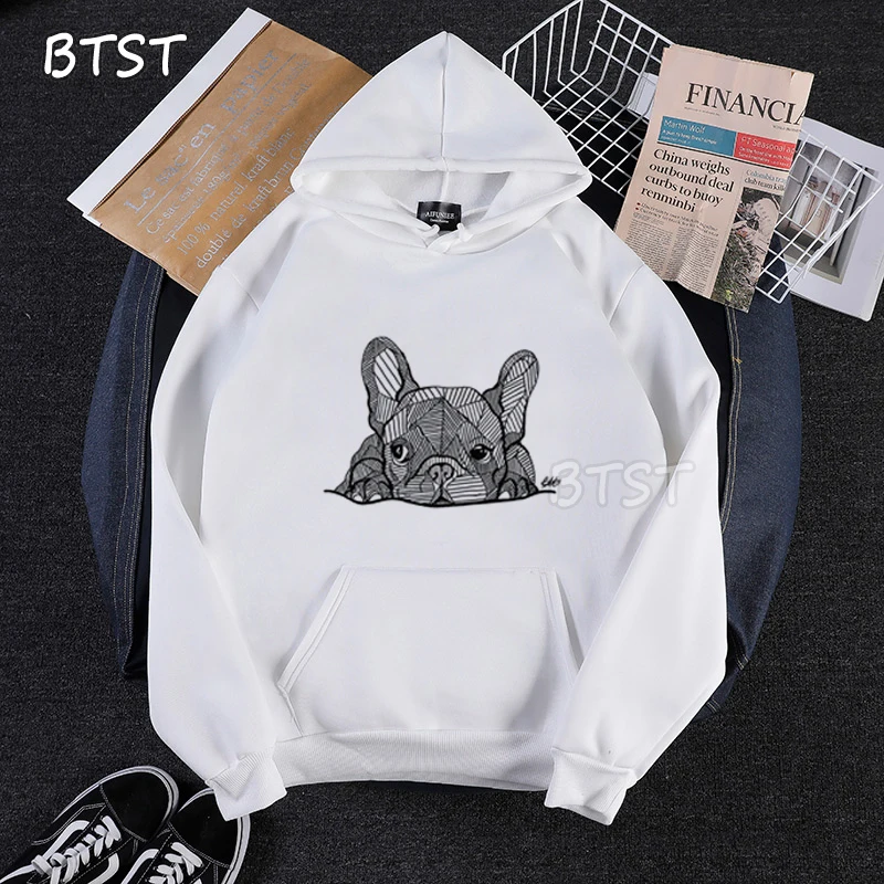 French Bulldog Puppy Art Drawing Print Kawaii Sweatshirt Winter Long Sleeve Women Clothes Harajuku Japanses Girl Hoodie | Женская одежда