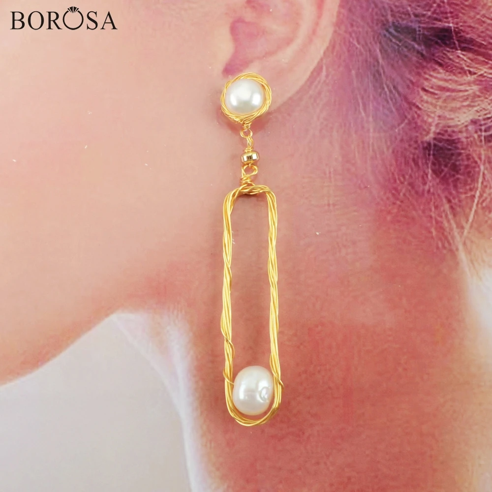 

BOROSA Fashion Natural Pearl Earrings, 3Pairs Gold Wire Wrap Round Freshwater Pearl Dangle Earrings for Women as Gifts WX1211
