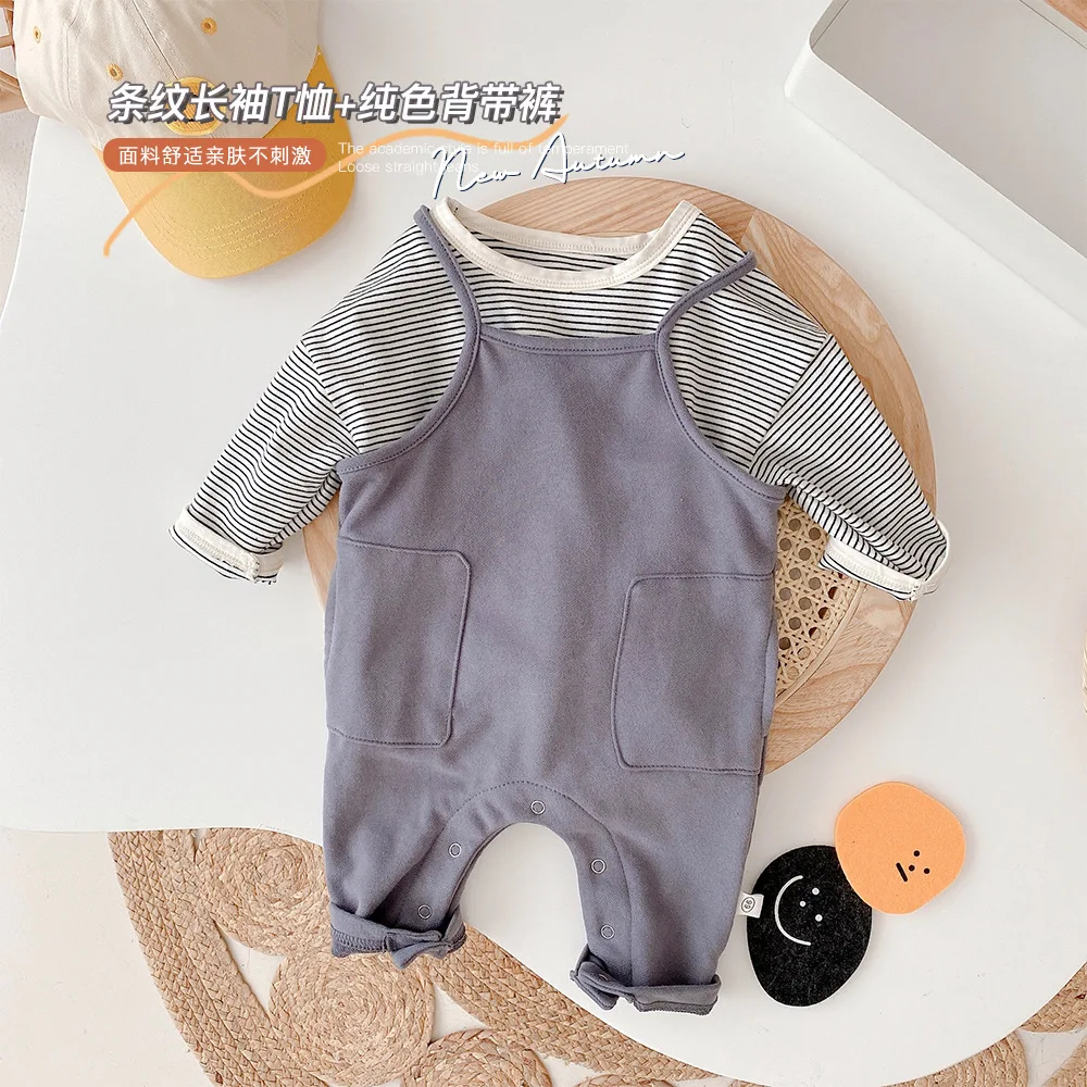 

Комбинезоны для младенцев, осень 2021, новинка, однотонные свободные брюки на подтяжках для мальчиков и девочек, комбинезон для маленьких дев...