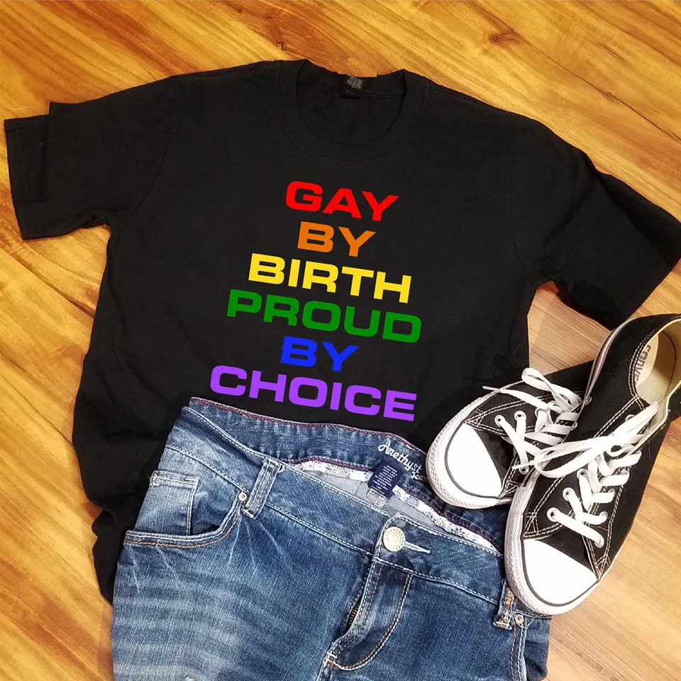 

Lgbt Gay By Birth Proud By Choice Rainbow Letter Printed Short Sleeve Top Oversize Unisex Women Men T Shirt Soft Goth Aesthetic