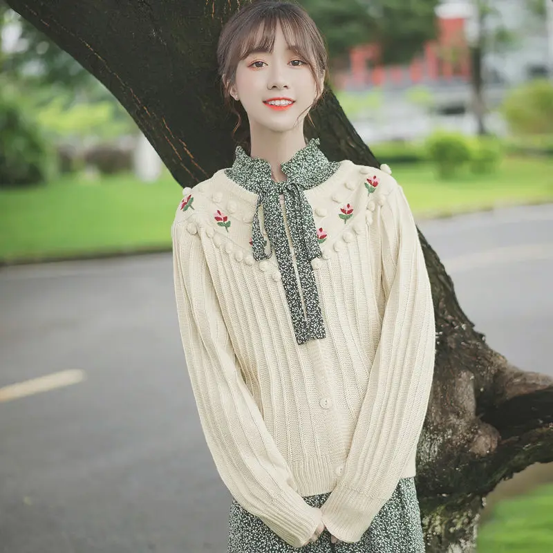 Шикарный хаки новинка 2020 Осень зима сказочный вязаный кардиган в студенческом