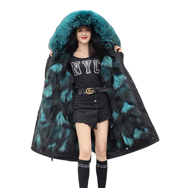 

Winter Section to Overcome Fox fur Coat Hooded Liner Parker Coats Female Medium long Large size Detachable Fur Overcoat Women's