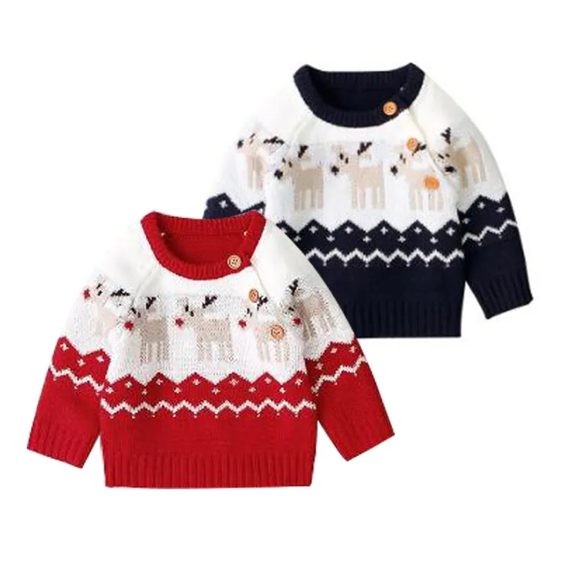 

Christmas Winter Newborn Baby Cartoon Elk Boys Sweater Knitted Baby Girl Clothes Long Sleeve O Neck Toddler Pullover Tops Outfit