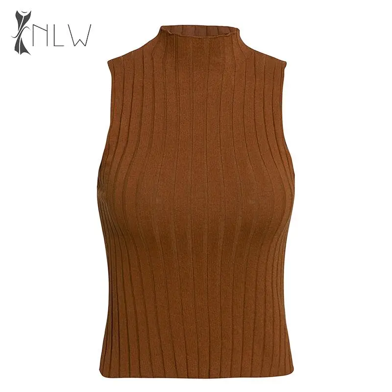 NLW водолазка ребристый свитер женский 2019 осень без рукавов белый джемпер тонкий