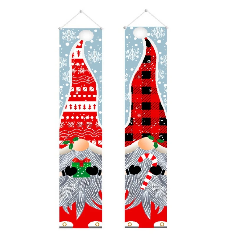 Christmas Porch Signs Plaid Gnome Hanging Banners Merry Christmas Decoration for Farmhouse Holiday Home Indoor Outdoor Wall Door