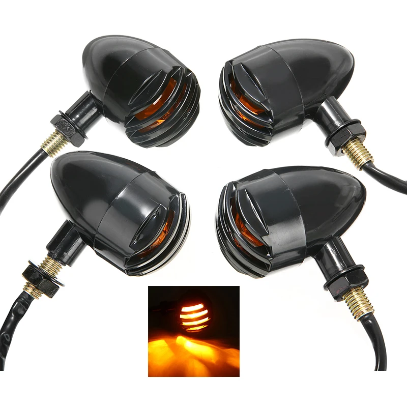 4 шт. мотоциклетный Ретро черный гриль желтая лампочка светодиодный указатель