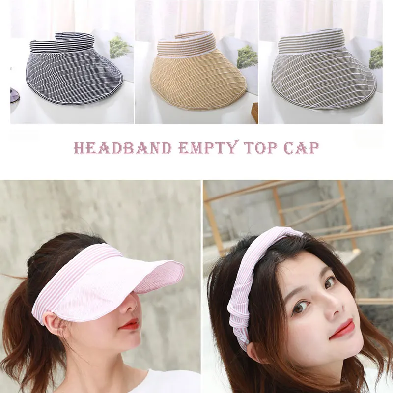 

6 Colors Cotton Stripe Caps Sport Summer Foldable Empty Top Hair Hoop/Sun Hat Unisex Outdoor UV-Resistant Women