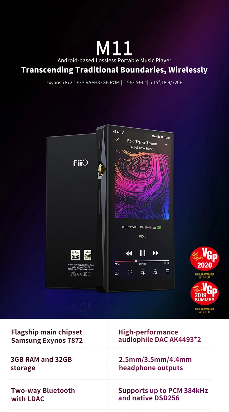 FiiO Android M11 HIFI музыкальный MP3-плеер с сбалансированным выходом/поддержкой wifi/Air Play/Spotify Bluetooth 4,2 aptx-HD/LDAC DSDUSB DAC