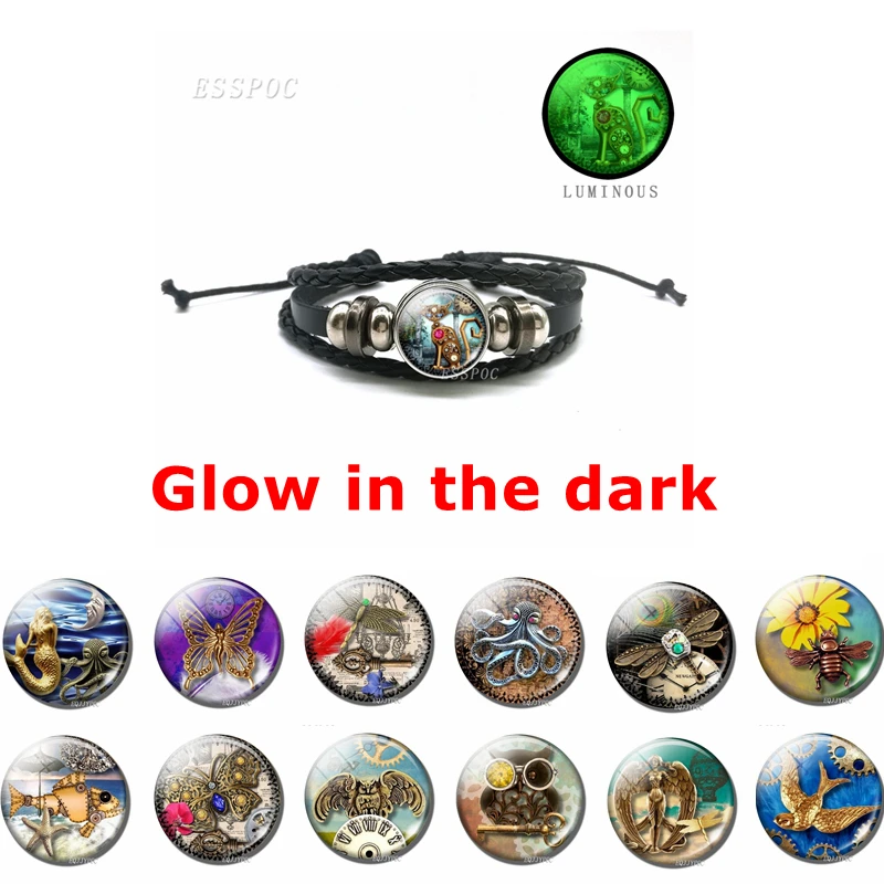 

Steampunk Style Luminous Bracelet Retro Angel Butterfly Octopus Men Women Jewelry Bracelet Features Modern Metal Style Bracelet