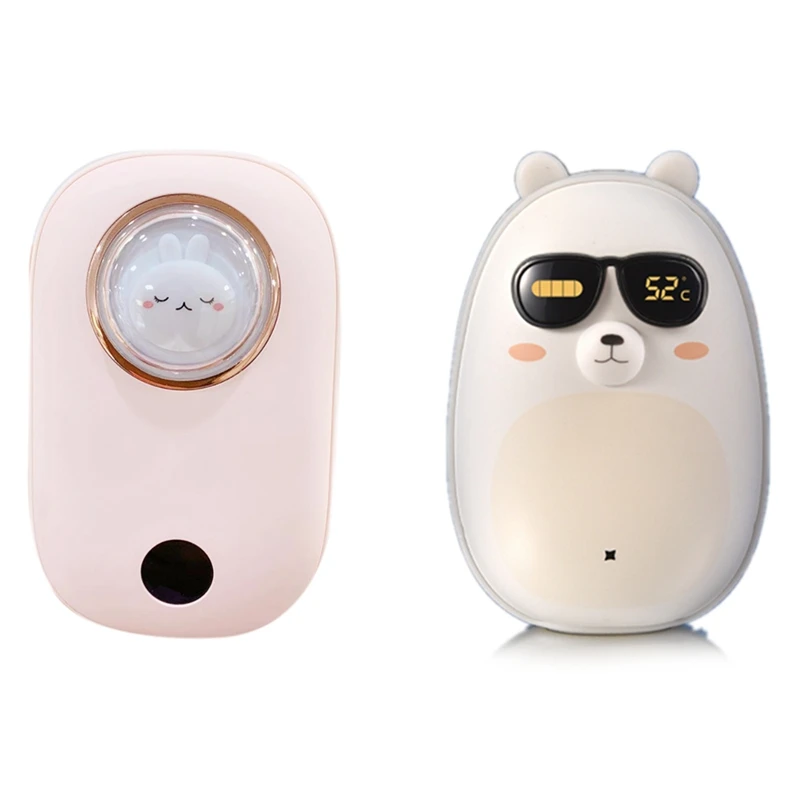 

HOT 2 Pcs Portable Power Bank Hand Warmer USB Heating Hand Warmer, Pink & White