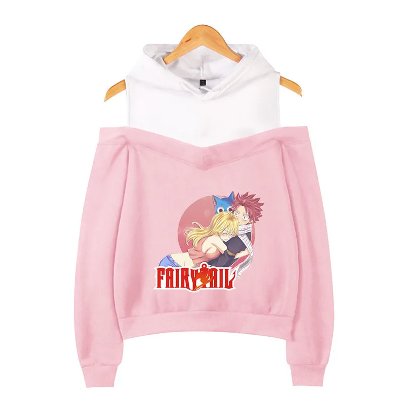 

Anime Fairy Tail Hoodie Women Patchwork Long Sleeve Off-Shoulder Hooded Sweatshirts Harajuku Tracksuit Streetwear Kawaii Clothes