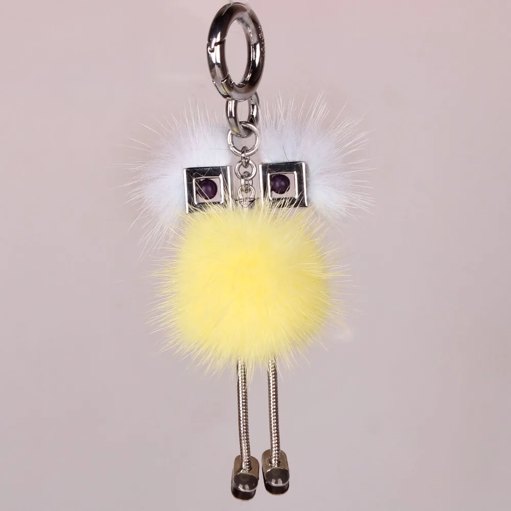 Настоящий норковый мех помпон цыпленок робот ключ кошелек сумка с монстром Шарм
