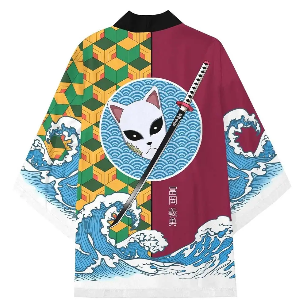 Плащ-кимоно Tomioka Giyuu рассекающий демонов кардиган повседневный костюм с принтом и