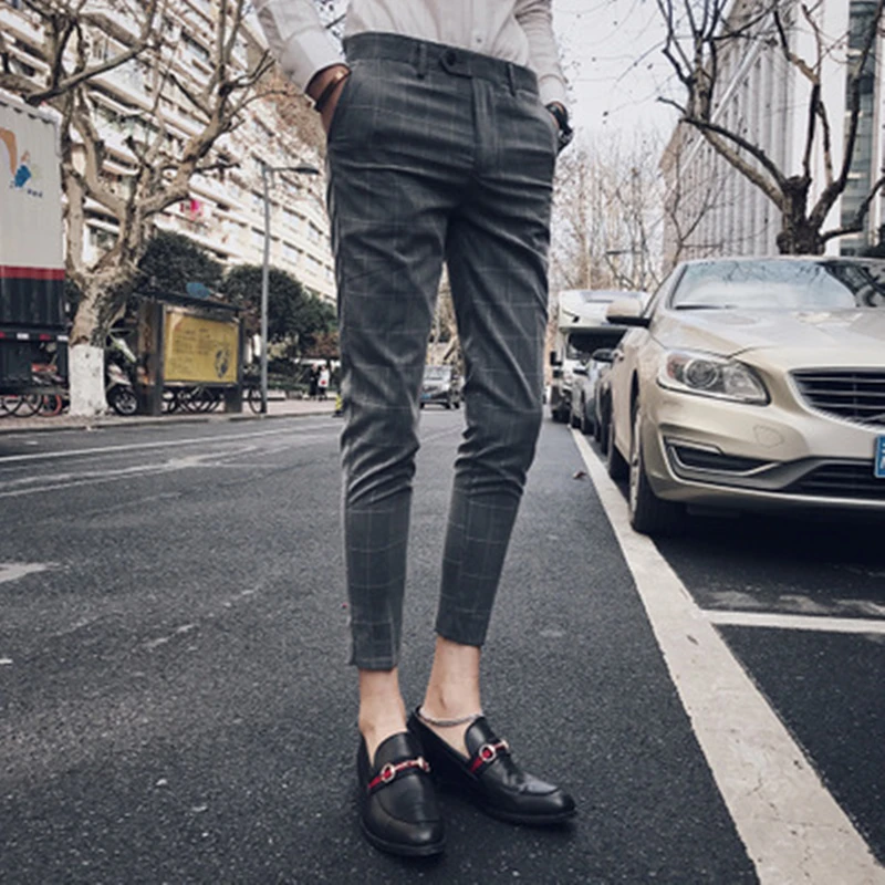 

2020 Dress Suit Pant Man Plaid Suit Pant Men Brand Designer Gentlemen Business Casual Work Pant Men bare foot Trousers
