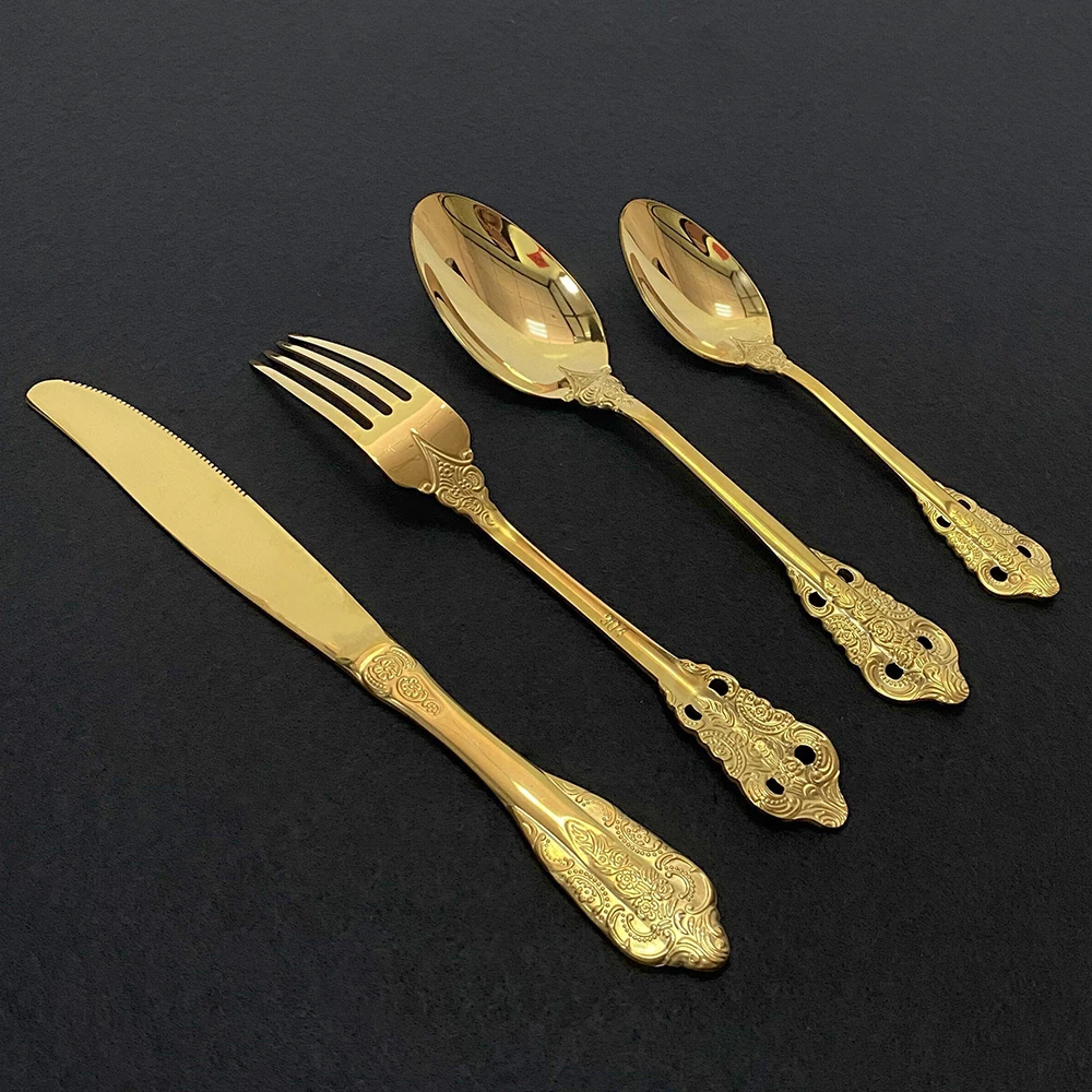 Столовая посуда золотого цвета столовая из нержавеющей стали 18/10 вилка ложка нож